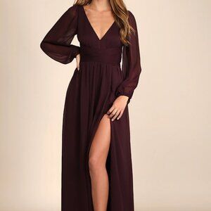 Lulus Enchant My Love Dark Purple V-neck Long Sleeve Maxi Dress - Size XL
